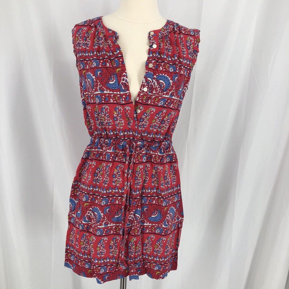 Loft Womens Red Sleeveless Tie-Waist Shirtdress Size Small Petite